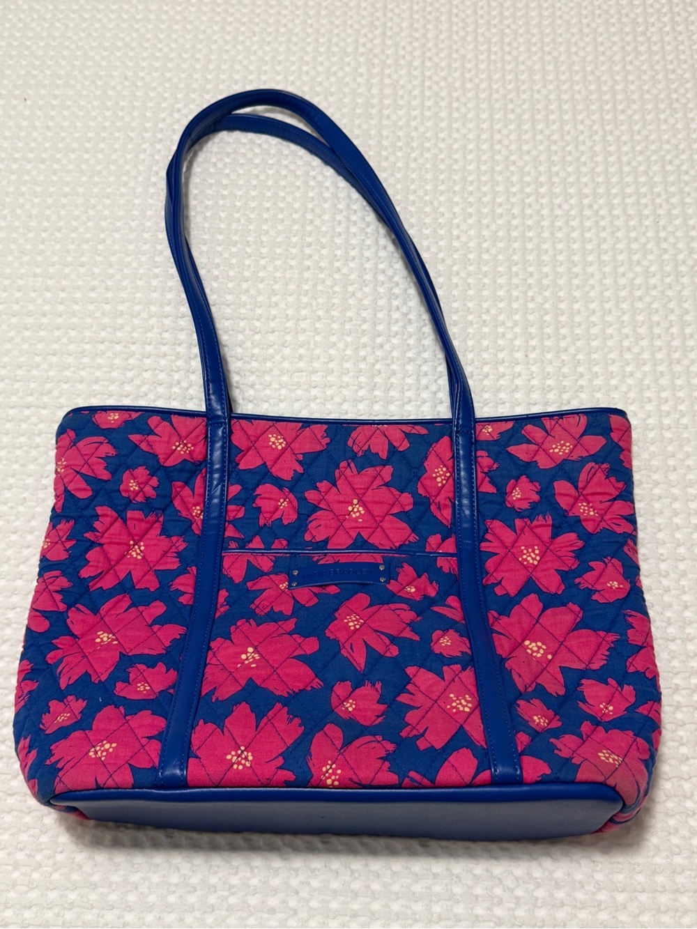 Vera Bradley Blue Quilted Tote with Pink Floral Print